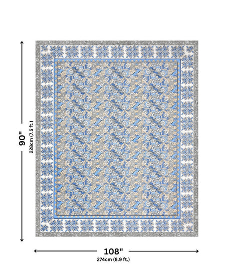 Fresh & Frisky Colourful Dales Blue and Gracious Spread Grey Pure Cotton King Size Bedsheet Combo of 3