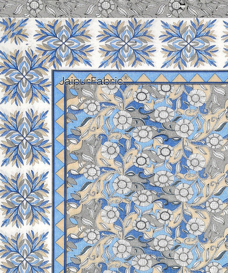 Fresh & Frisky Colourful Dales Blue and Gracious Spread Grey Pure Cotton King Size Bedsheet Combo of 3