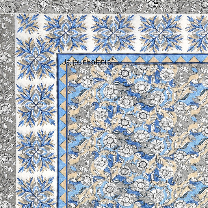 Fresh & Frisky Colourful Dales Blue and Gracious Spread Grey Pure Cotton King Size Bedsheet Combo of 3