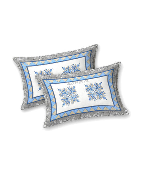 Fresh & Frisky Colourful Dales Blue and Gracious Spread Grey Pure Cotton King Size Bedsheet Combo of 3