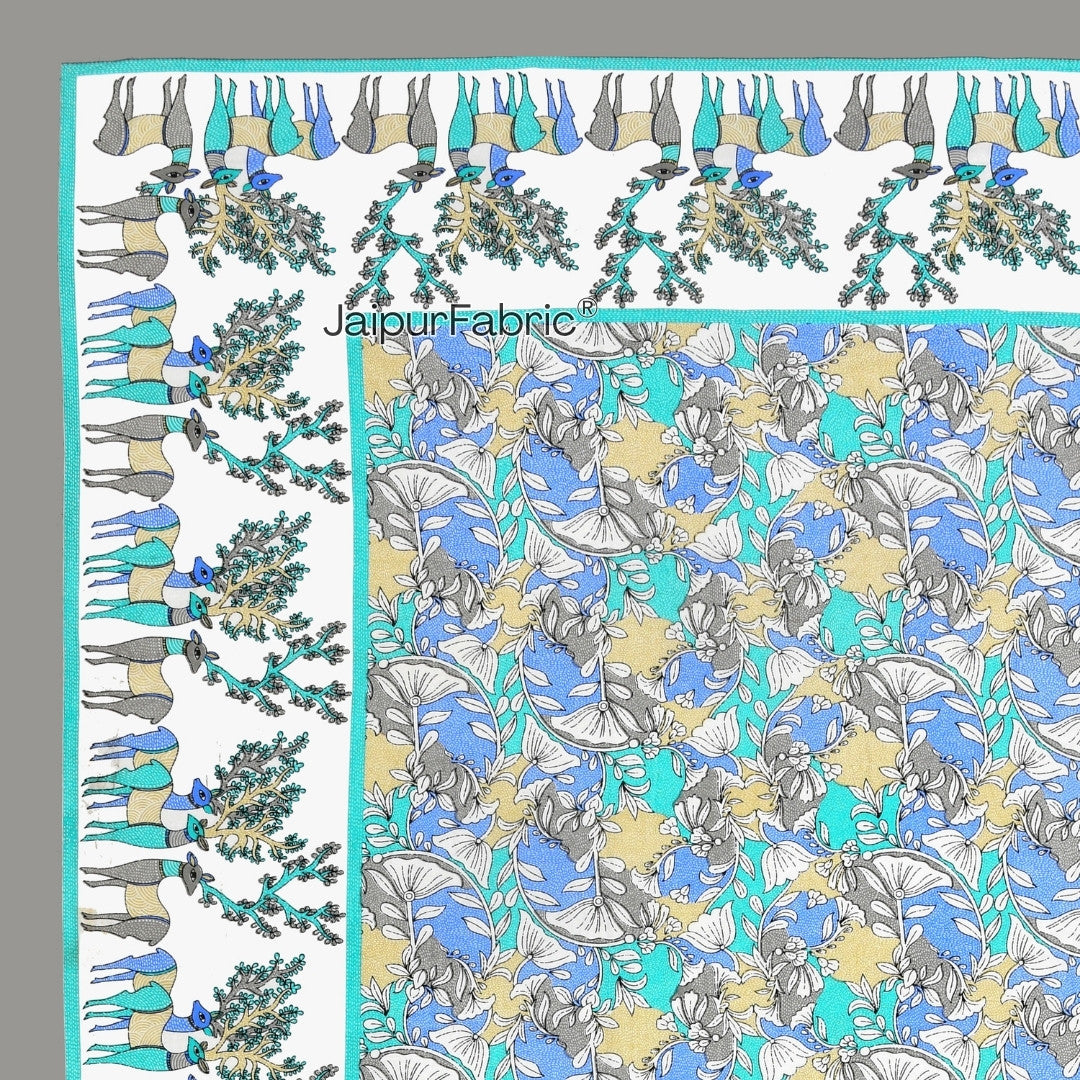 Deer Forest Green Pure Cotton King Size Bedsheet