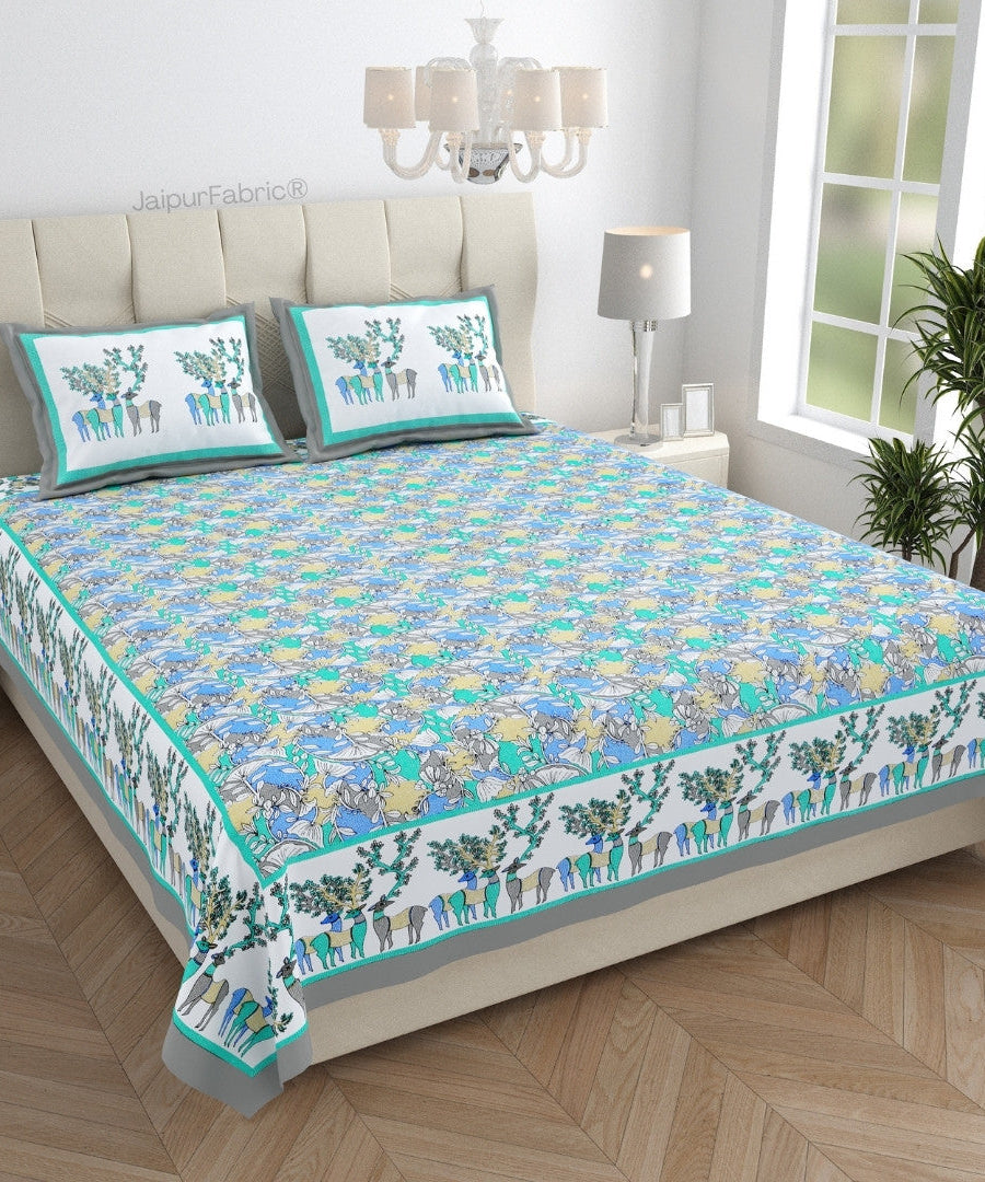 Deer Forest Green Pure Cotton King Size Bedsheet
