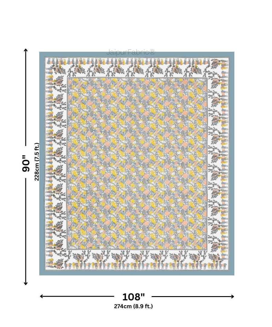 Deer Forest Yellow Pure Cotton King Size Bedsheet