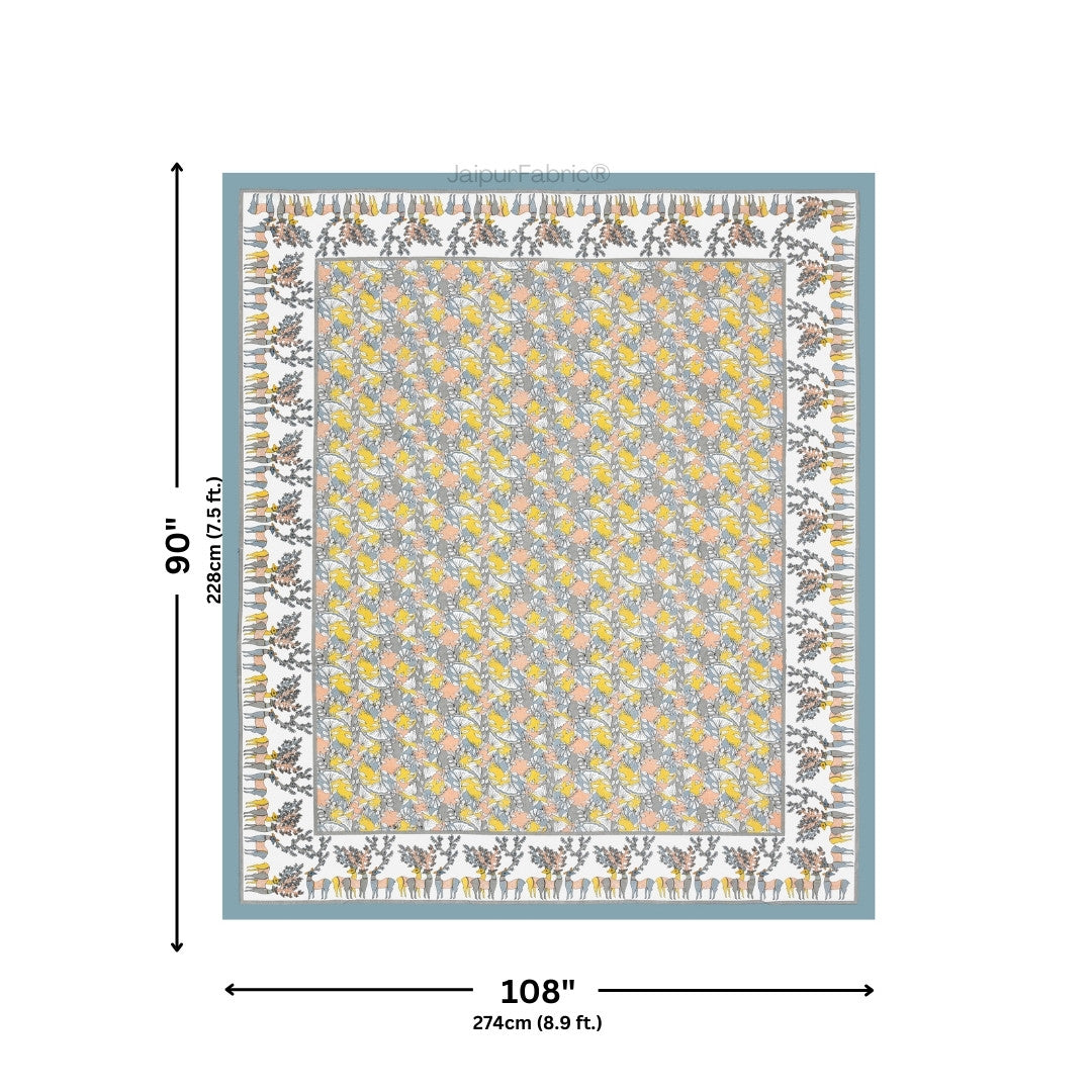 Deer Forest Yellow Pure Cotton King Size Bedsheet