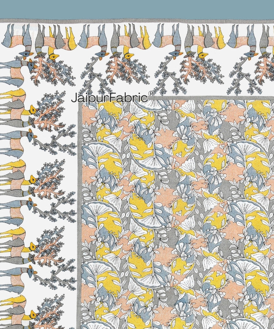 Deer Forest Yellow Pure Cotton King Size Bedsheet