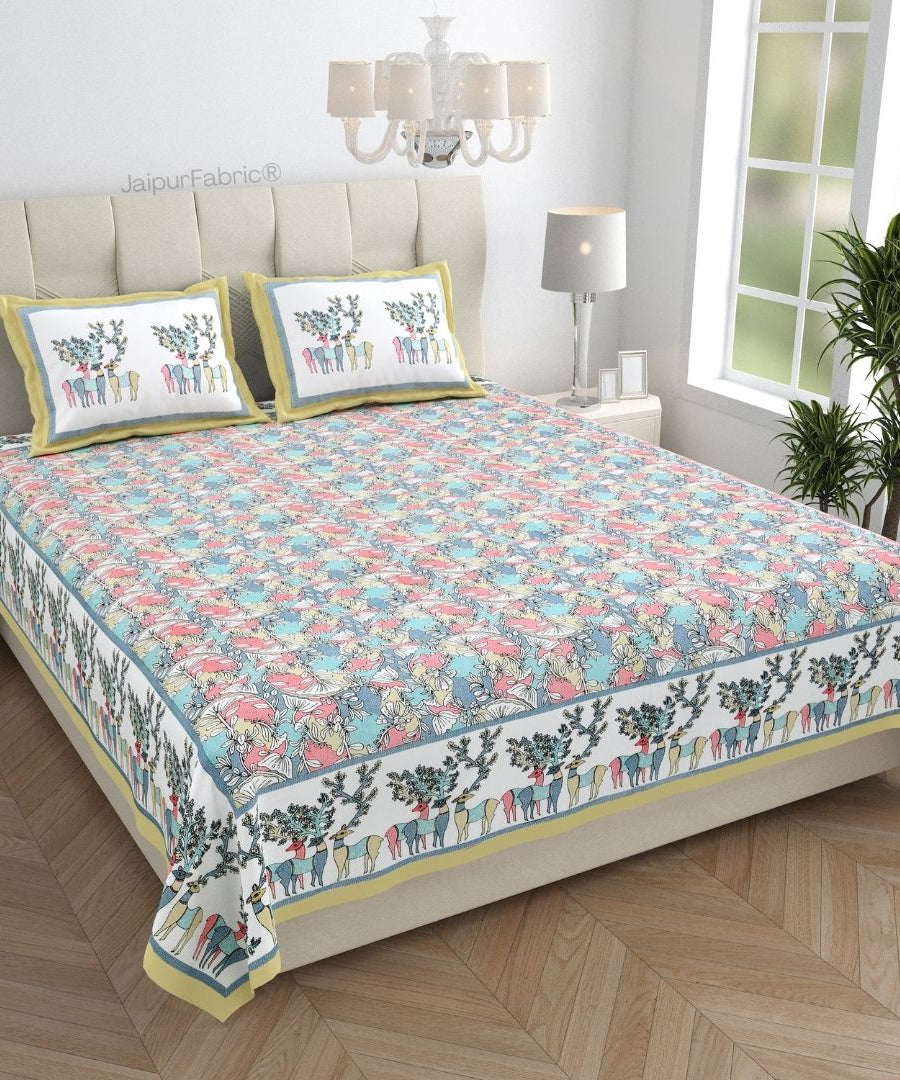 Deer Forest Colourful Pure Cotton King Size Bedsheet