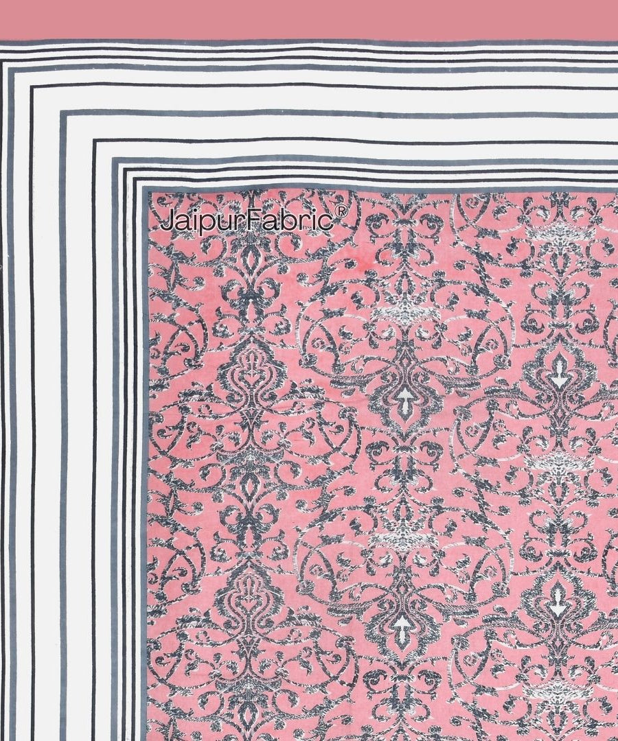 Peacock Park Pink Pure Cotton King Size Bedsheet