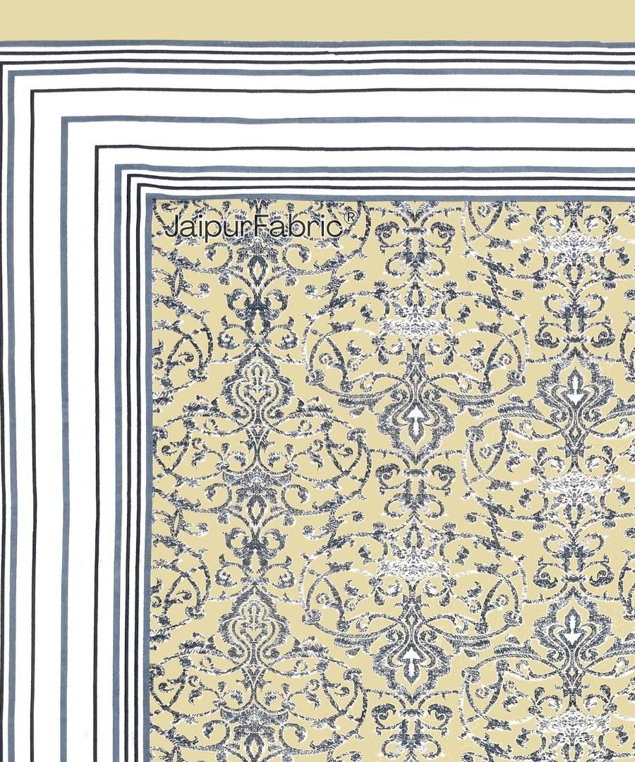 Peacock Park Yellow Pure Cotton King Size Bedsheet