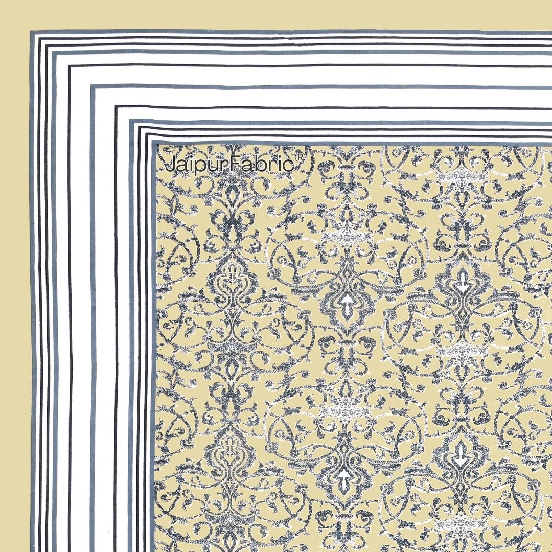 Peacock Park Yellow Pure Cotton King Size Bedsheet