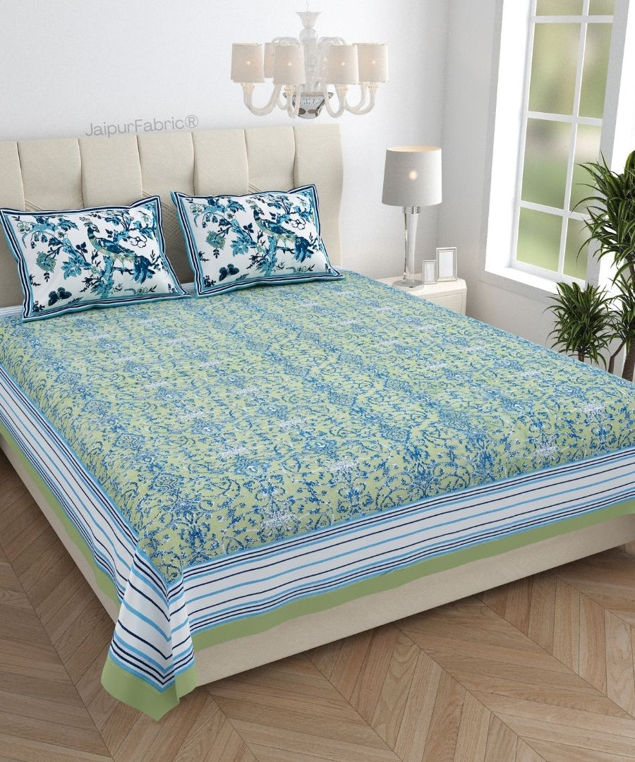 Peacock Park Green Pure Cotton King Size Bedsheet