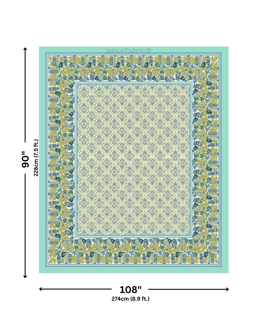 Pattachitra collection Seafoam Green and Yellow Double Bedsheet