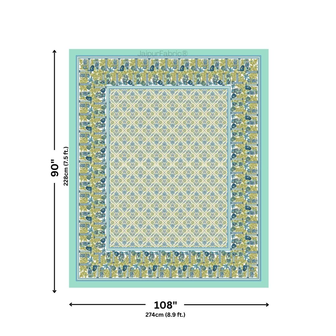 Pattachitra collection Seafoam Green and Yellow Double Bedsheet