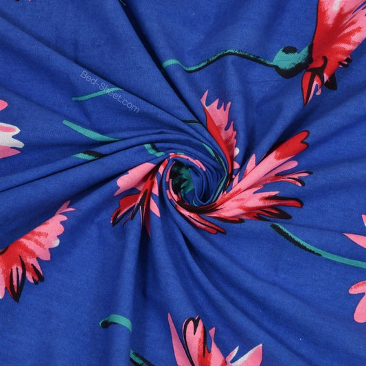 Vibrant Blue Sunflower Design Double Bed Sheet with Two Pillow Covers