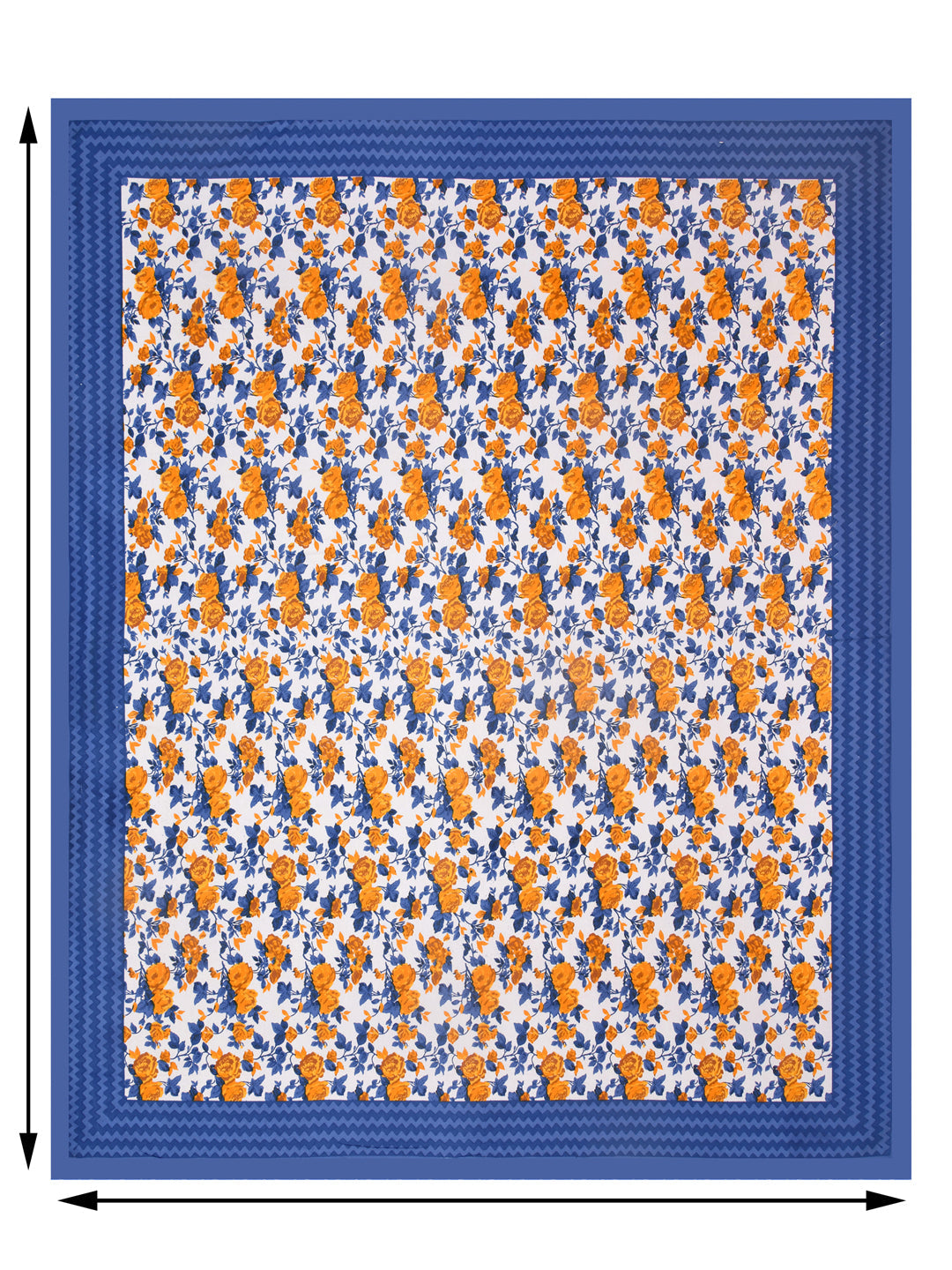 Blue Wavy Border and Floral Print Cotton Double Bed Sheet