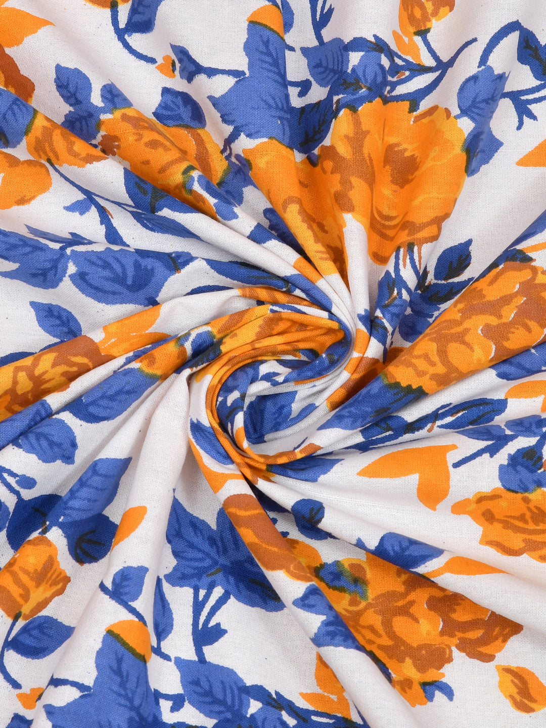 Blue Wavy Border and Floral Print Cotton Double Bed Sheet