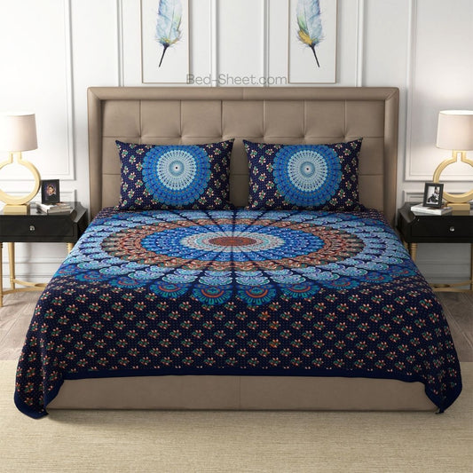 Blue Mandala Design Cotton Double Bedsheet