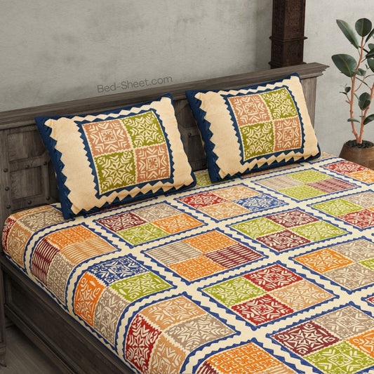 Katha Barmeri Printed Cotton Double Bedsheet