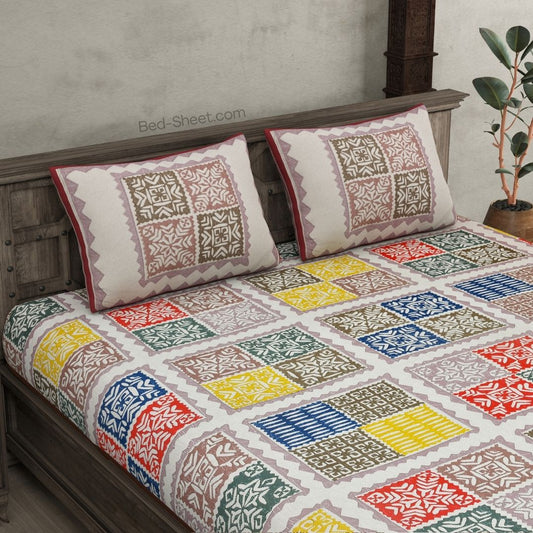 Light Katha Barmeri Pattern Double Bedsheet