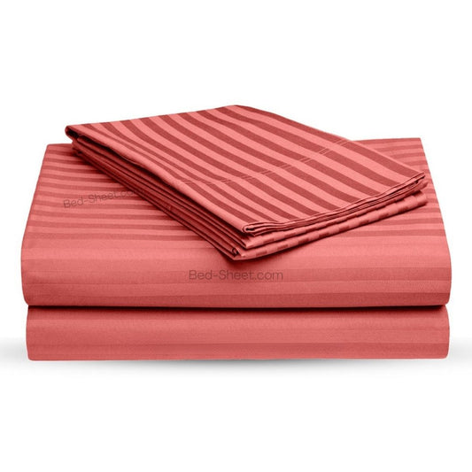 Brick Red Subtle Pattern 300 TC King Size Pure Cotton Satin Bed Sheet Set for Double Bed