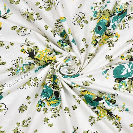 Refreshing Sea Green Floral Double Bed Sheet