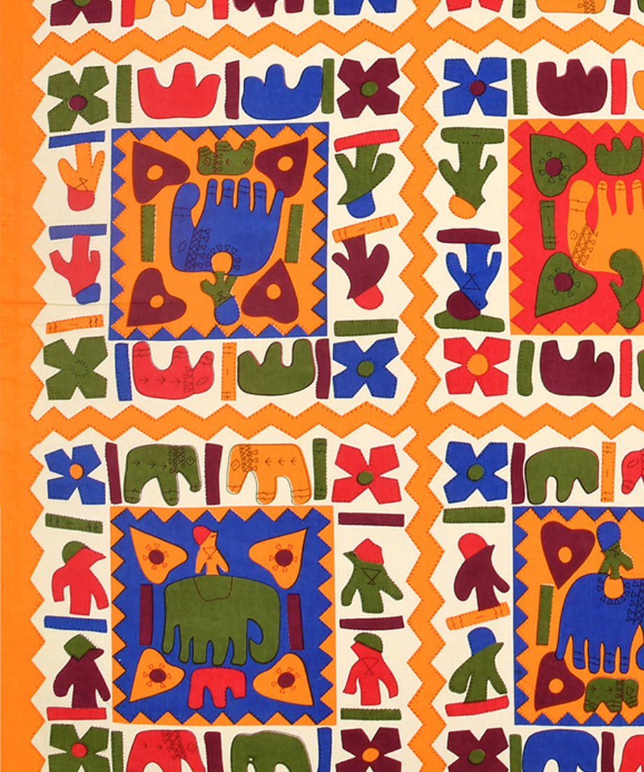 Yellow Border Elephant Pattern Screen Print Double Bed Sheet