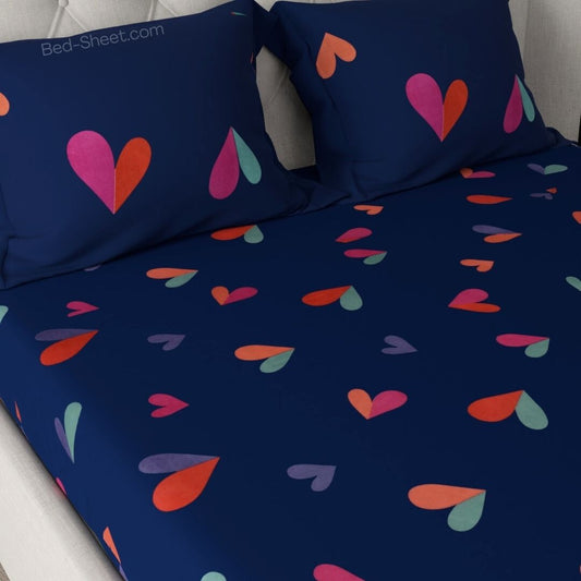 Navy Blue Bedsheet with Heart Print