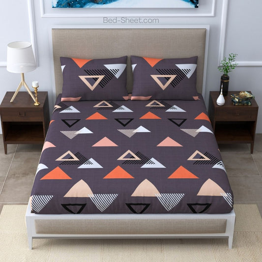 Dark Grey Soft Double Bedsheet with Triangle Print