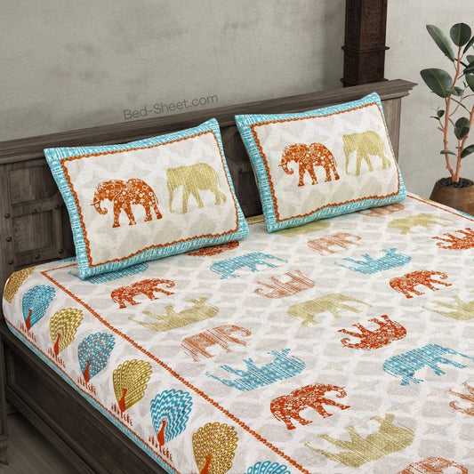 Blue Double Bedsheet with Jungle Safari Theme