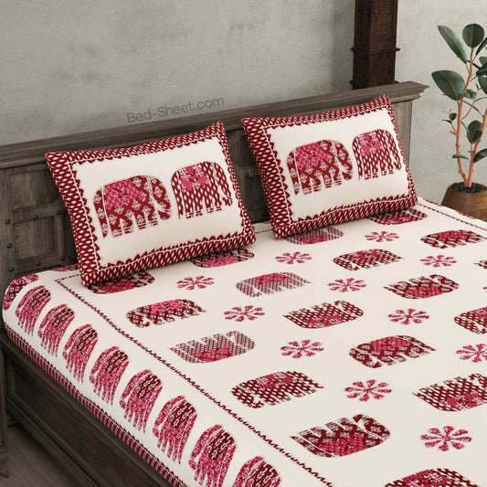 Pink Double Bedsheet with Royal Ride Design