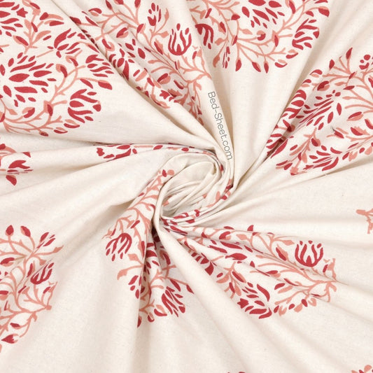 Peach Double Bedsheet with Floral Curl Design