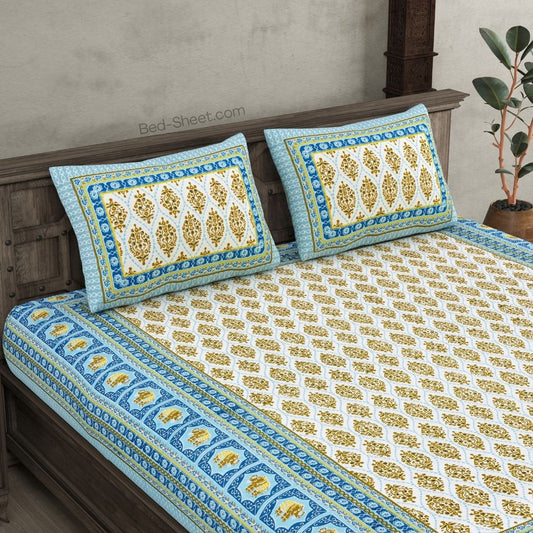 Tyohaar Special Double Bedsheet in Blue for Festive Occasions