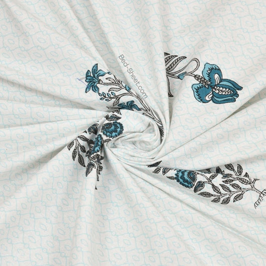 Pure Cotton Grey Folklore Block Print Double Bed Sheet