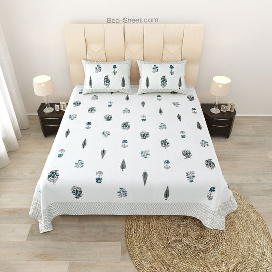 Pure Cotton Grey Folklore Block Print Double Bed Sheet