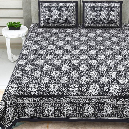 Grey Printed Cotton Double Bedsheet