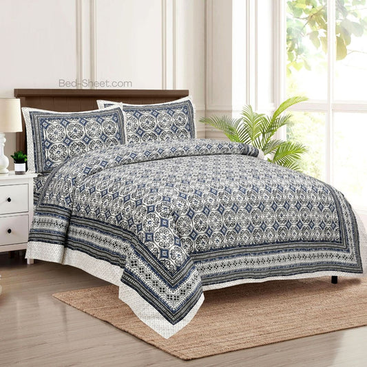 Blue Pattern Cotton Double Bedsheet