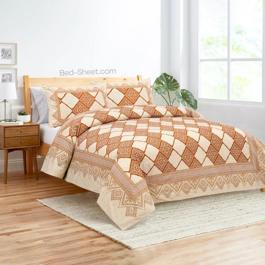 Yellow Geometric Design Double Bedsheet