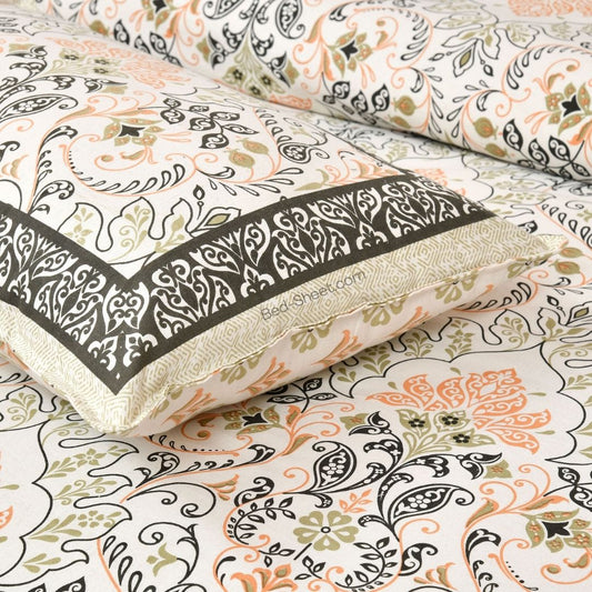 Jaipur Fabric Green Floral Print Double Bed Sheet