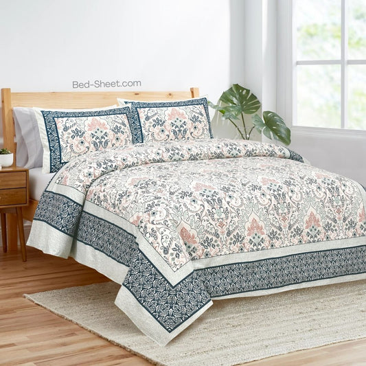 Jaipur Fabric Blue Floral Print Double Bed Sheet