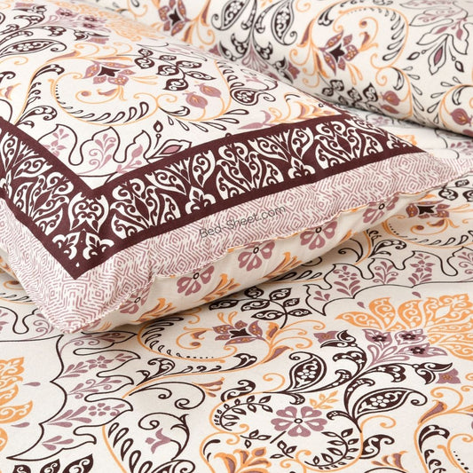 Jaipur Fabric Taupe Floral Pattern Double Bed Sheet