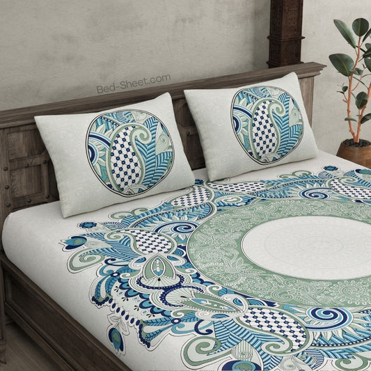 Cosmic Kolam Blue Artistic Double Bedsheet