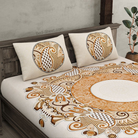 Cosmic Kolam Brown Traditional Double Bedsheet