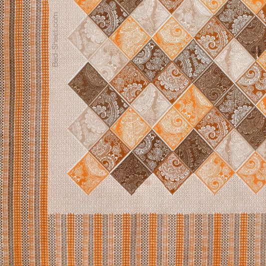 Rustic Orange Ethnic Tiles Cotton Double Bedsheet