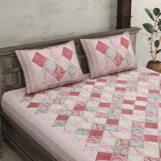 Ethnic Tiles Pink Pattern Cotton Double Bedsheet