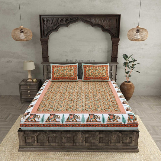 Peach Leaf Harmony Pure Cotton Double Bedsheet