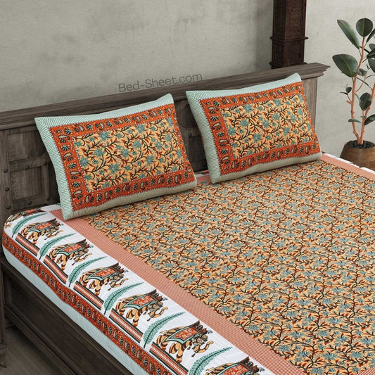 Peach Leaf Harmony Pure Cotton Double Bedsheet