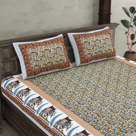 Yellow Leaf Harmony Pure Cotton Double Bedsheet