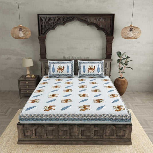 Desert Majesty Blue Pure Cotton Double Bedsheet