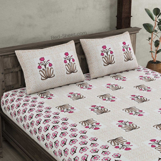 Floral Bliss Pink Pure Cotton Double Bedsheet