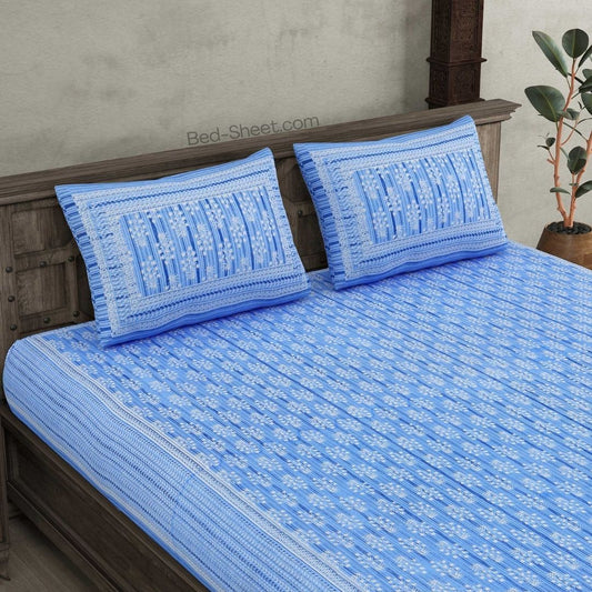 Blue Nature's Haven Pure Cotton Double Bedsheet