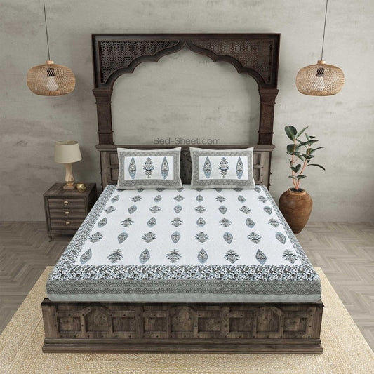 Rustic Grey Folklore Pure Cotton Double Bedsheet